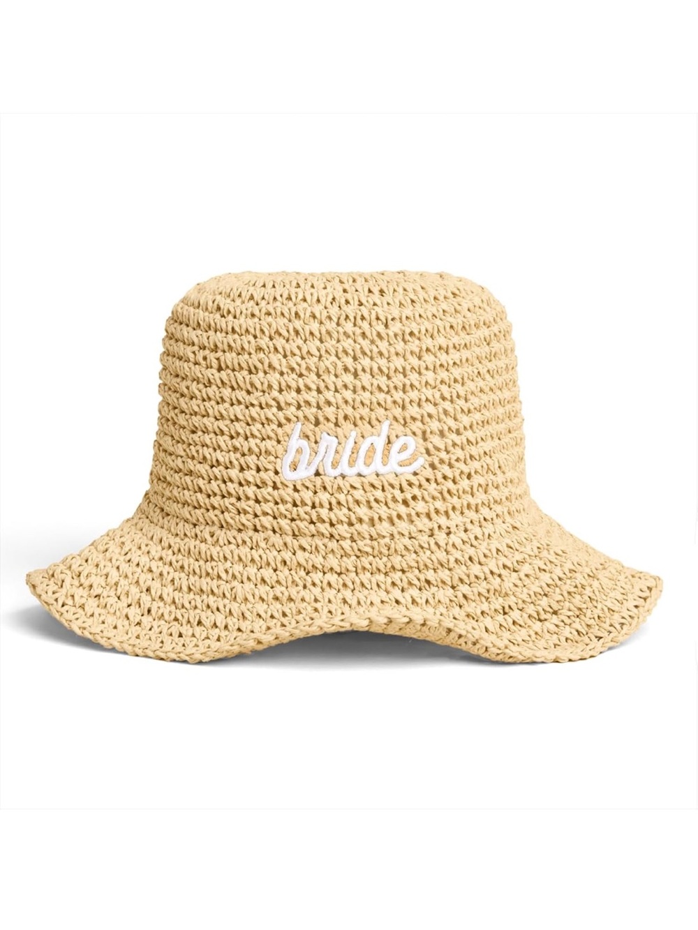 Crochet Bride Bucket Hat in Natural Straw